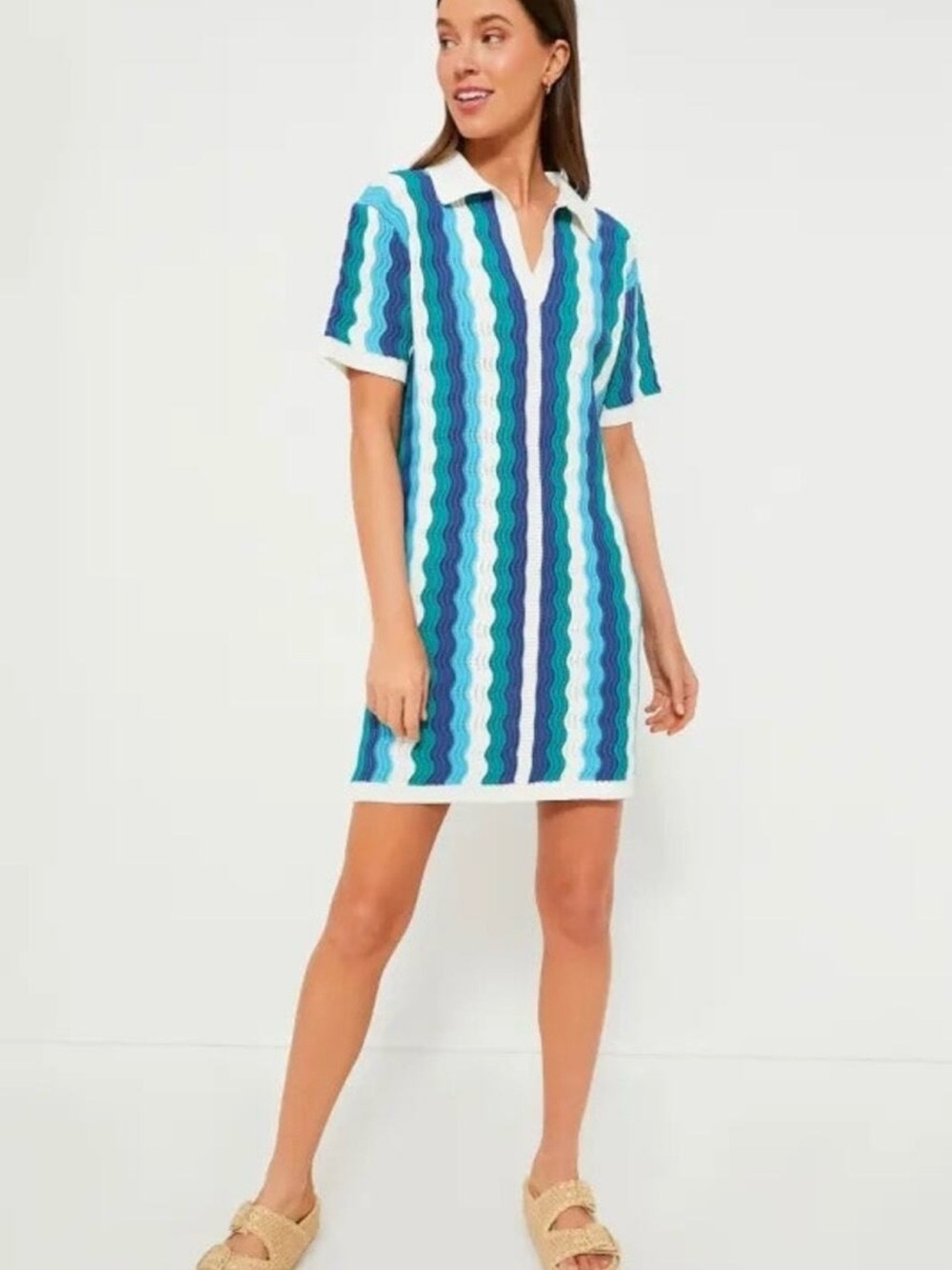Tuckernuck Hyacinth House Wavy Stripe Blue & Teal Polo Dress